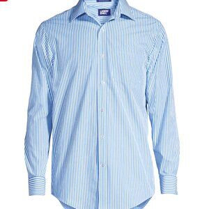 Lands' End Men's Long Sleeve Broadcloth Shirt, Blue & White Striped, 3XL